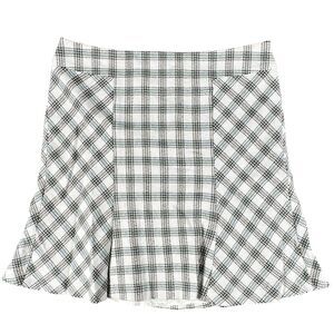 Ann Taylor LOFT  Sz 16 Plaid Skirt Ivory Teal Brown Flared Trumpet Mini Textured